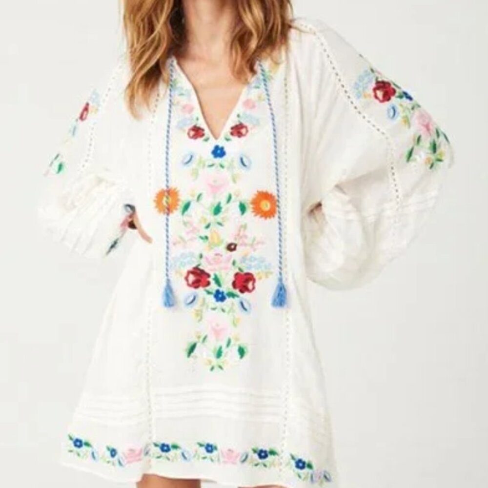 Spell Florapaloosa Embroidered Tunic Dress- Wildflower